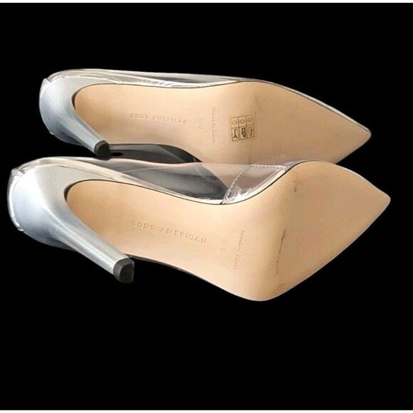 Good American Clear Cinderella Heels Pointed Toe Smoke Womens 9.5   New! - Picture 7 of 8